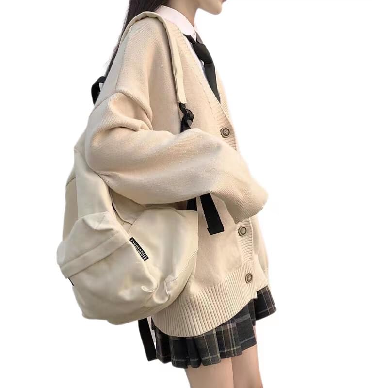 Women's Japanese College Style Loose V-Neck Knitted Cardigan Female JK Jacket Japanese School Uniform Beige3