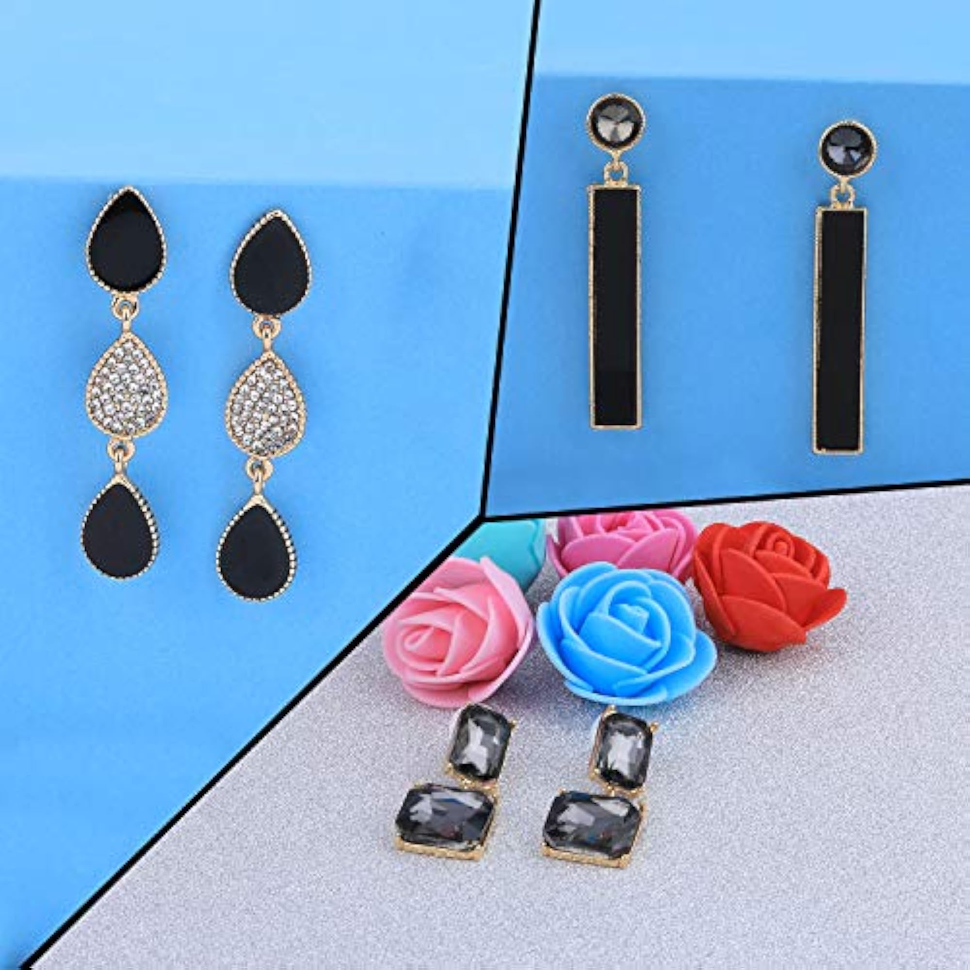 Women's Stylish Black Stud Earrings, Set of 3 Pairs