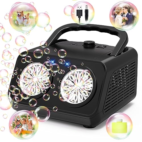 Panamalar Máquina de bolhas para crianças, máquina automática fazer bolhas de sabão profissional 20000 bolhas / min, soprador de bolhas de 26 varinhas com solução de 120 ml para festas ao ar livre