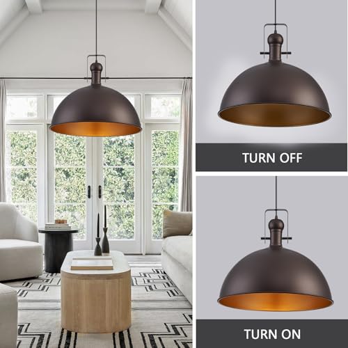 Image of 18 Inch ORB Farmhouse Pendant Lights for Kitchen Island 1 Pack | ETL Certificate, Easy to Install,Adjustable Height Cord,Vintage Industrial Dome Hanging Light Fixtures