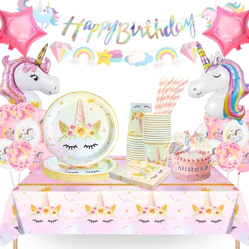 yosiio Unicornio Vajilla para Fiestas, Juego de Vajilla Fiesta, Unicornio Vajilla Cumpleaños Decora