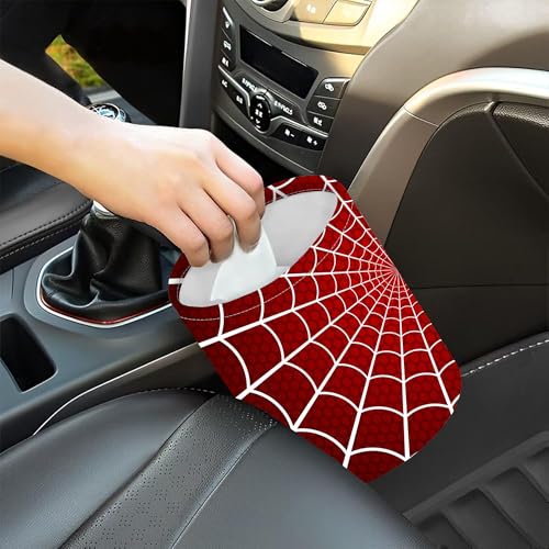 Image of Car Trash Bag Spider Web Waterproof Trash Small Car Can Portable Collapsible Car Garbage Can Hanging for Back Seat Floor or Hanging Headrest Car Decor Road Trip Essentials