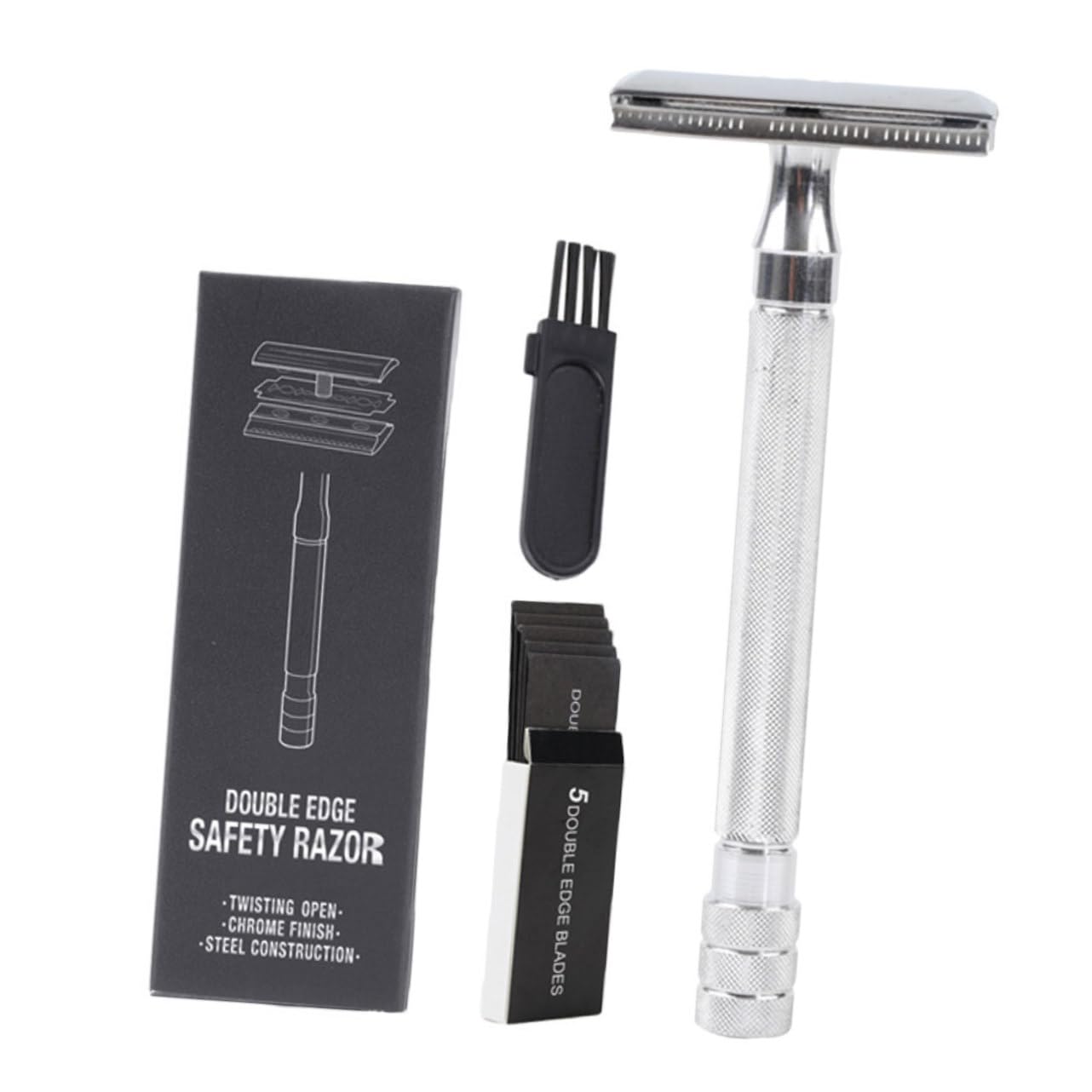 Outanaya Manual Shaver Set Mustache Trimmer Double Edged Razor Blade Razor Beard Kit for Men Metal Shaving Razor for Home/travel