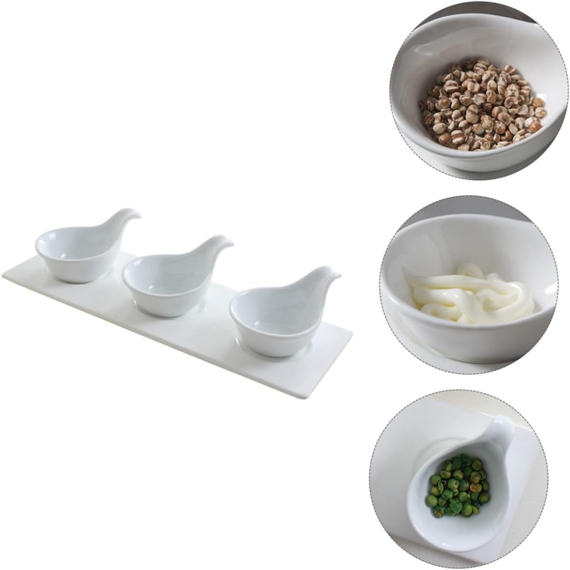 4-Piece Ceramic Sauce Dish Set Handle Spoons – for Caviar Sauces and Dressings – Kitchen Supplies for Entertaining and Dining