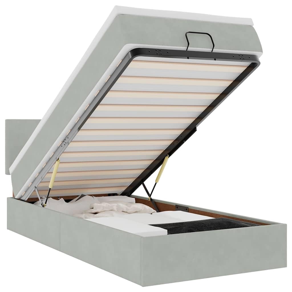 Cama otomana de 80 x 200 cm de terciopelo con colchón LED y espacio de almacenamiento, altura ajustable para jóvenes e invitados dormitorio