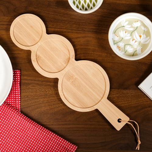Image of Nestasia Ceramic Serving Platter Set | 3 Small Microwave Safe Snack Bowls with 1 Wooden Tray | 100% Food Safe Tray Set - Perfect for Serving Dips, Dry Fruits & Snacks (Green & White)