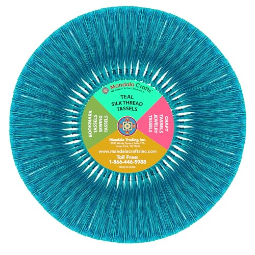Image of Mandala Crafts Small Teal Bookmark Tassels - 100 Bulk Silky Mini Craft Tassels with Loops for Bookmarks, Jewelry Making, Graduation Decorations, and Keychains