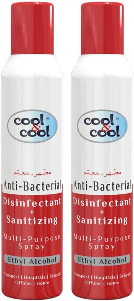 Cool & Cool Anti-Bacterial Disinfectant + Sanitizing Multi-Purpose Spray 300ML (Pack of 2) – Kills 99.9% Germs, Ethyl Alcohol, Moisturizing with Glycerin, Vitamin E, Aloe Vera 600 ML