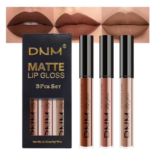 evpct 3Pcs Chocolate Red Brown Nude Matte Liquid Lipstick Lip Stain Sets for Women Matte Lipstick Long Lasting Waterproof Permanent 24 Hours original Magic Lip Sticks Pack for Halloween Daily Makeup