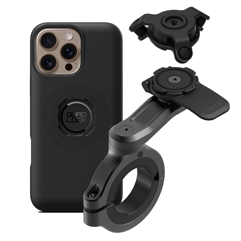 Quad Lock Motorcycle Handlebar Phone Mount PRO - Large with Vibration Dampener and MAG Phone Case for iPhone 16 Pro Max