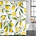 TOMPOP Shower Curtain Green Floral Pattern Lemon Fruits Flowers Leaves Elegant Exotic Waterproof Polyester Fabric Bathroom 72 x 72 inches Set Hooks