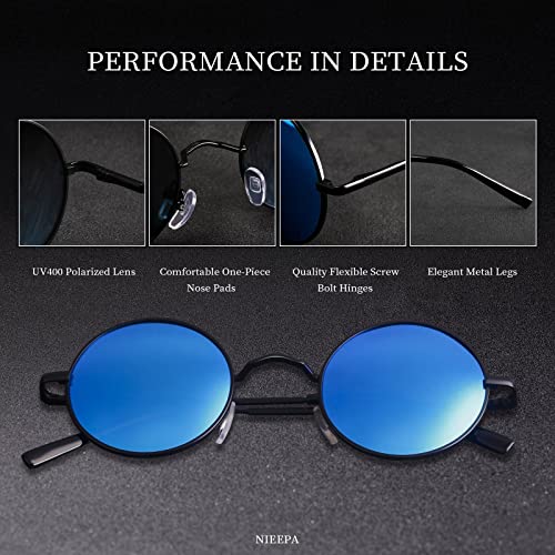 NIEEPA Vintage Small Round Polarized Hippie Sunglasses for Men Women Circle Sun Glasses NP10023