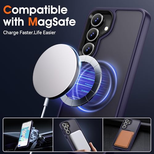 Image of Oterkin Magnetic for Samsung Galaxy S23 Case Matte, S23 Phone Case Compatible with MagSafe Frosted Translucent Shockproof Anti-Scratch Slim Fit Case Military Grade Protection (Dark Purple)