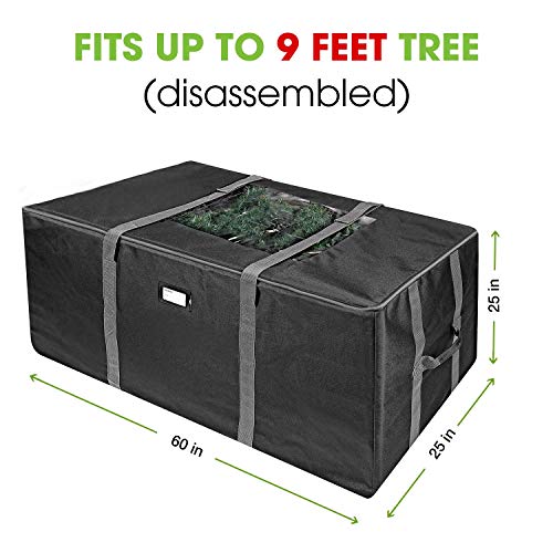 Propik Rolling Christmas Tree Storage Bag, Fits Up To 9 Foot Tall Disassembled Trees, 25" X 25" X 60", Extra Large Heavy Duty Xmas Container With Wheels, Handles And Straps (Black) #TOP3