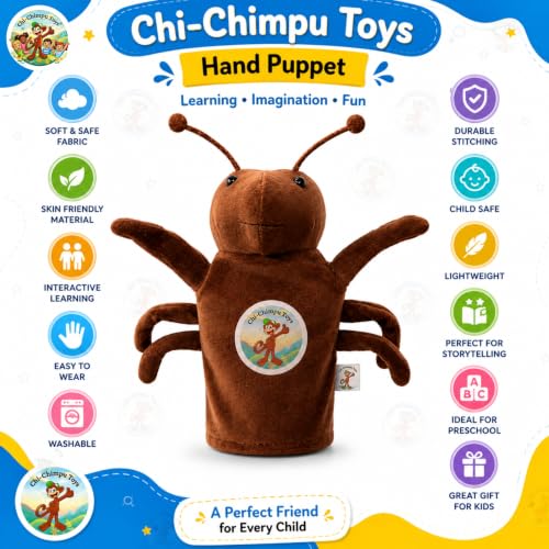 Image of Ant Hand Puppet for Kids | Soft Plush Animal Puppet | Storytelling, Role Play, Preschool Learning Toy | Interactive Educational Puppet for Boys & Girls