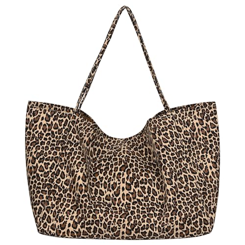 Bolsa Tote de Lona con Estampado Leopardo Grande miniatura 1