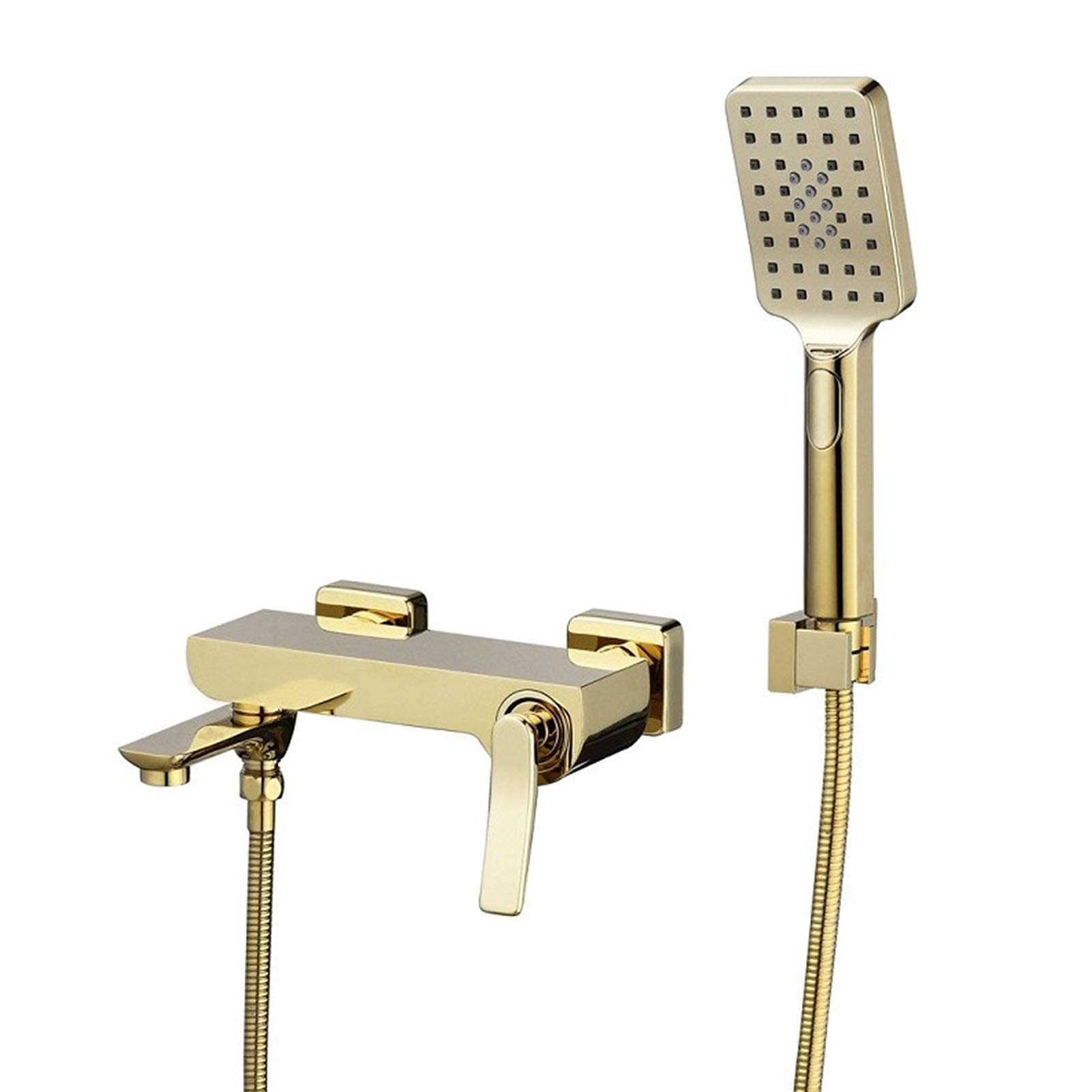 CWCQGH Bathroom Bathtub Shower Faucets Set Gold, Soild Brass Rotating Hot & Cold Mixer Taps with Handheld & Shelf, Wall Mounted Bathtub Faucet