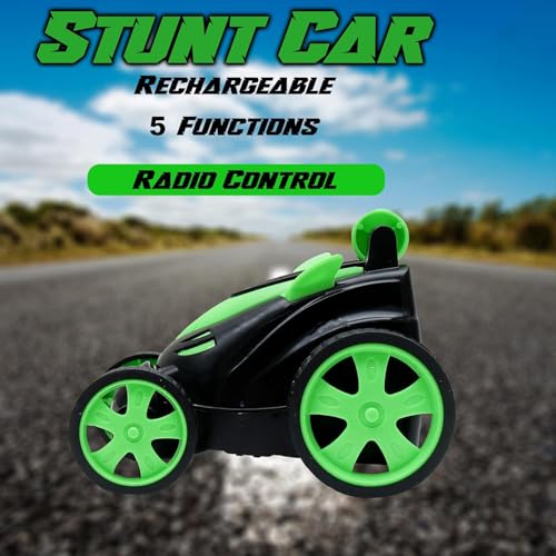 Image of The Flyers Bay DB2060 Rechargeable 360 Rotating & Rolling Small Stunt Car Toy with USB Cable & Remote Controller | Red Color, Power Source: Lithium Battery in Car (Included) (Green)