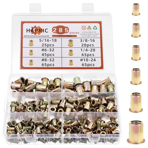 Hapric 285 Pcs SAE Rivet Nut Assortment Kit, 6-328-3210-24 1/4