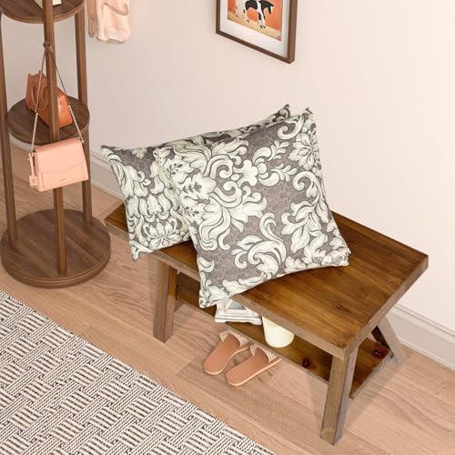 image for Wnutrees Farmhouse Wood Bench, Rustic Indoor Storage Bench for Entrywa
