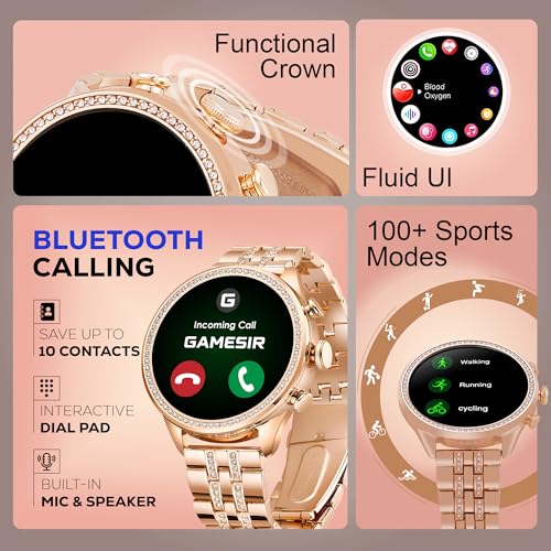 Image of GameSir GenDiva Smartwatch for Women with Bluetooth Calling, 1.69 inch AMOLED Display, 100+ Sports Modes, Health & Sleep Monitor, Voice Assistant, IP68 Waterproof, Long Battery Life, (Diamond Gold)