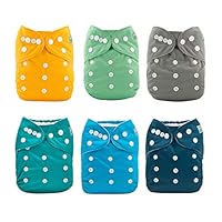 ALVA 6 Pack Cloth Diaper with 12 Inserts One Size Adjustable Washable Reusable Diaper Cover for Baby Girls and Boys