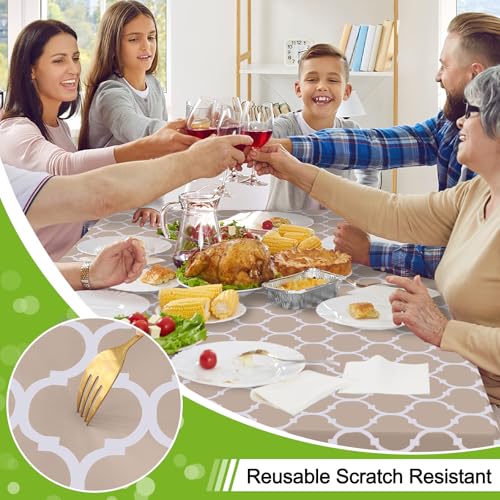 Image of Smiry Rectangle Table Cloth, Flannel Backed Vinyl Tablecloth, 60 inchx120 inch | Waterproof Plastic Tablecloths, Wipeable Table Cover for Dining, Indoor and Outdoor (Khaki)