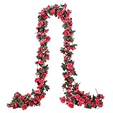 BOXIAN 4Pcs 32.8FT Fake Rose Vine Plants Artificial Rose Vine, Hotel Wedding Garden Home Party Corri