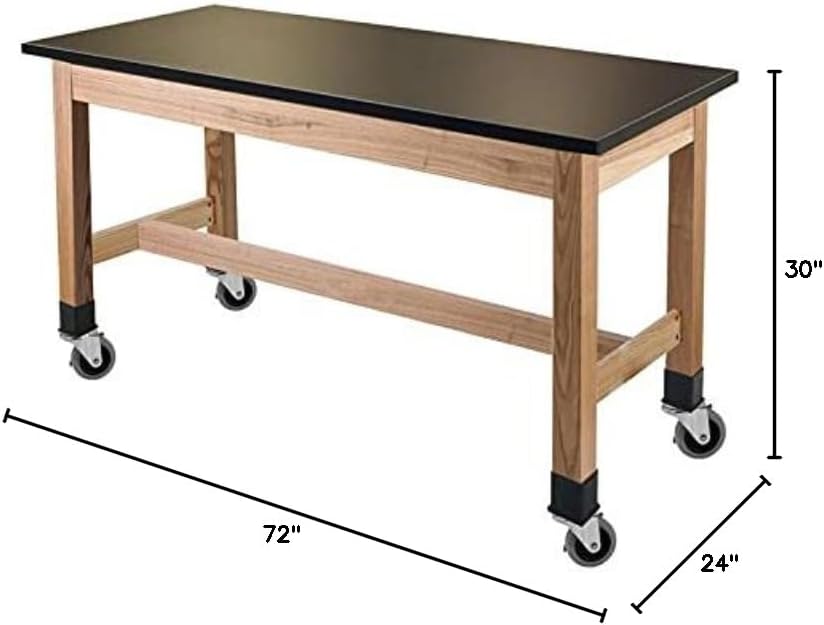 National Public Seating NPS 24x72 Wood Science Lab Table with Phenolic Top and Casters in Black