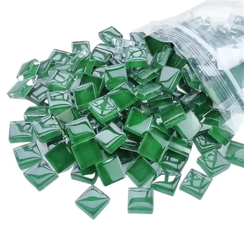 Baldosas para mosaicos 300g/10,58 oz (aprox. 300 uds) azulejos de mosaico vidrio cuadrados 1cm materiales artesanales DIY for niños piedras hechas a mano(Dark Green)