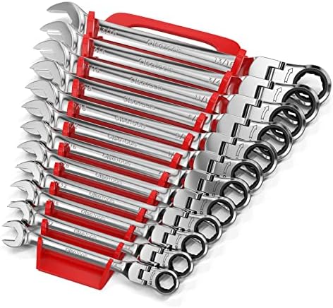 Olsa Tools Flex Head Ratcheting Wrench Sets (SAE 12pc) | 6-Point Box End Ratchet Wrenches Set | 120 Tooth Ratchet Wrench Set | Works on Stripped and Rounded Bolts | Professional Grade Spanner Wrench