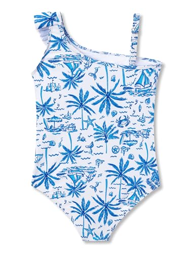 Image of Girls One Piece Swimsuits Adjustable Double Strap for Kids Palm Tree Print Toddler Bathing Suit Size 2T-10