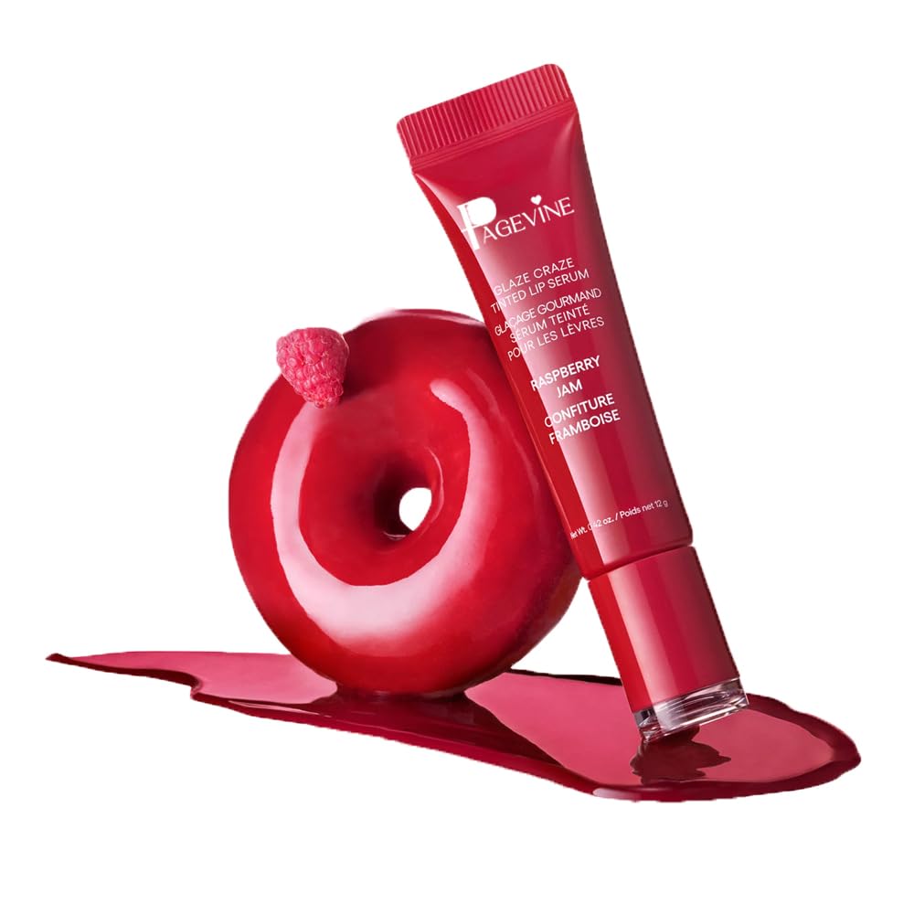 Tinted Lip Serum with Donut-Shaded Applicator: Hydrating Lip Serum for Glossy, Nourished Lips with Plumping Polypeptides,8 Colors for Choosing 6#Raspberry Jam