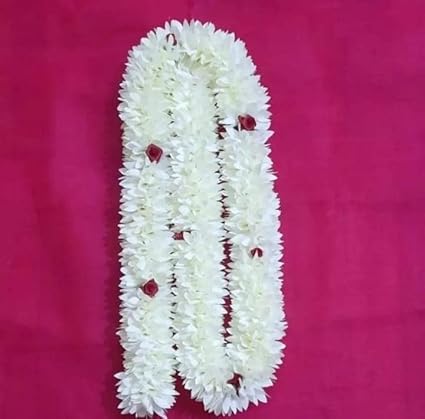 Dreams@Bharatanatyam Artificial Fabric White Jasmine Flower for Red Rose Wedding Colour Flower for Woman 3 Feet Length