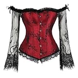 Zhitunemi Corsets for Women's Princess Renaissance Corset Lace Ruched Sleeves Elegant Overbust Top 4X-Large Red