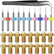 16pcs M6 Extruder Nozzles Brass Print Head 0.2mm, 0.3mm, 0.4mm, 0.5mm, 0.6mm, 0.8mm, 1.0mm with 10pcs Cleaning Drill Bits, PChero 3D Printer Nozzle Kit for 1.75mm Makerbot Reprap Creality CR-10