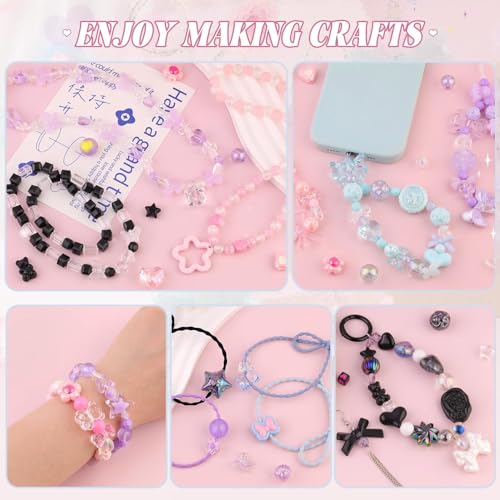 Image of SANNIDHI 240g Cute Beads Kit,Assorted Bulk Beads for Bracelet Making,Keychain Phone Charms Jewellery Making Kit for Girls Kawaii Color Acrylic Flower Bow Butterfly Star Heart Bead DIY Craft,Multi