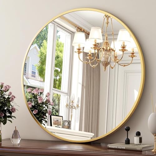 The Arts Box Gold Round Wall Mirror 24 Inch | Aesthetic Round Mir...