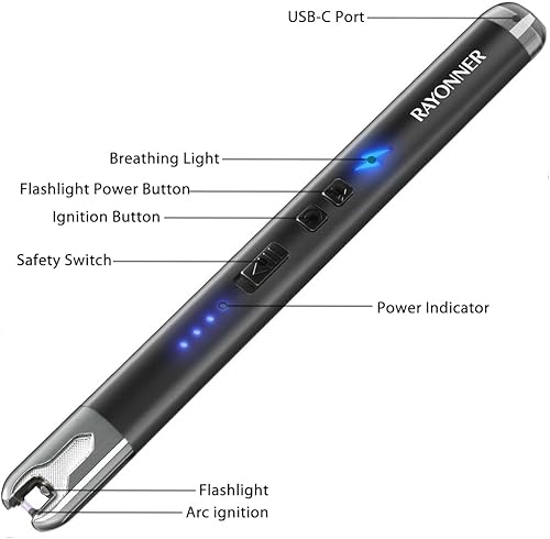 Miniatura 3 de RAYONNER Encendedor eléctrico de vela encendedor recargable USB ARC encendedor (2 unidades, negro y rojo)