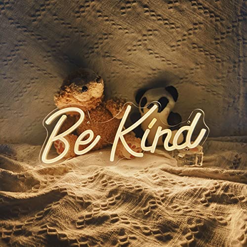 Be Kind Neon Sign, Dimmable LED Neon Light Signs for Wall Decor, USB Powered LED Sign for Bedroom, Office, Beauty Bar,Shop Decoration, Neon Signs Gift for Teen girls 14.6x5.7 Inch Warm white