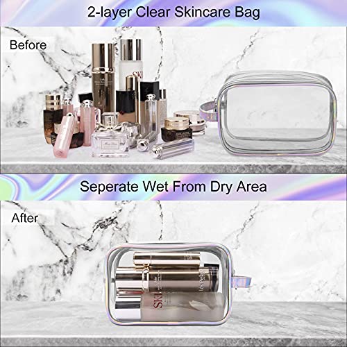Lermende Clear Makeup Bag,2 Layer Clear Makeup Case,Coquette Glossier Bag Clear Zipper Bag For Travel,Portable Makeup Organizer Bag,Water-Resistant Large Makeup Cosmetic Bag For Women And Girl #TOP4