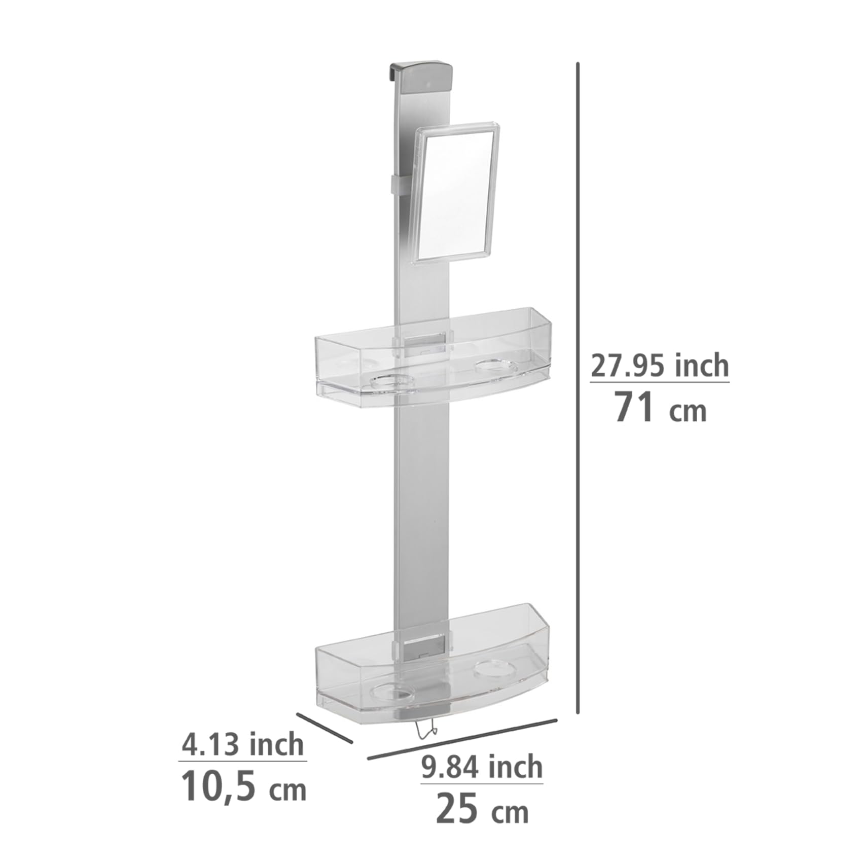 Wenko 22368100 doccia Caddy Premium con Specchio Anti-appannamento, Alluminio, Argento Opaco, 10, 5 x 25 x 71 cm
