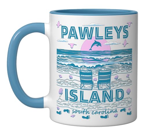 Taza de cerámica con arte de playa Pawleys Island azul/blanco miniatura 1