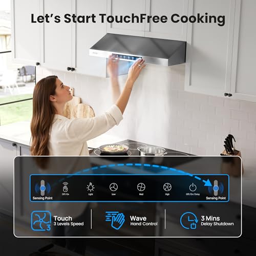 Image of VIKIO HOME 30 Inch Under Cabinet Range Hood 900 CFM, Dual Motor Powerful Kitchen Vent Hood, Gesture & Touch Control, Ultra Quiet DC Motor, Dishwasher-Safe Filters, LED Lights, Stainless Steel