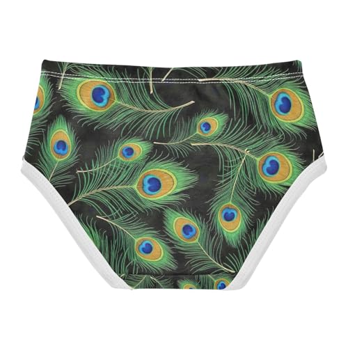 Peacock Feather Black Girls' Underwear, Toddler Girl Panties, Cotton Underwear Girls, 2–8 Years2