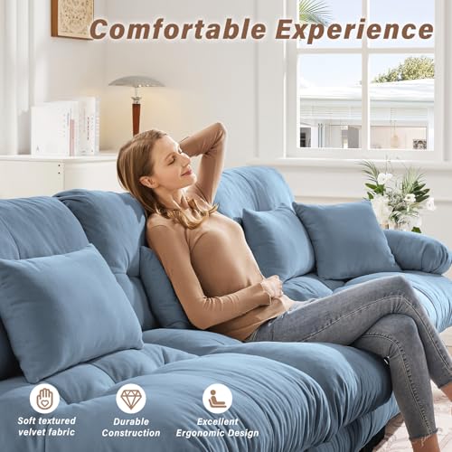 Image of SoarFlash 133.8 inch Sectional Sofa 3 Seat Couch, L Shaped Modern Sofa with Solid Wood Legs, Couches Sofas for Living Room Apartment, Comfortable Small Couches for Small Spaces, Blue