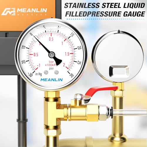 Image of MEANLIN MEASURE -30inHG~30Psi Stainless Steel 1 /4 inch NPT 2.5 inch FACE DIAL Vacuum Pressure Gauge, Lower Mount, with 1 /2 inch NPT and 3 /8 inch NPT Hex Bushing