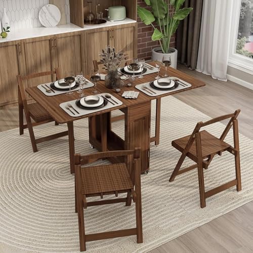 Amazon.com - OKCMTR Folding Dining Table Set for 4 with Chairs Foldable ...
