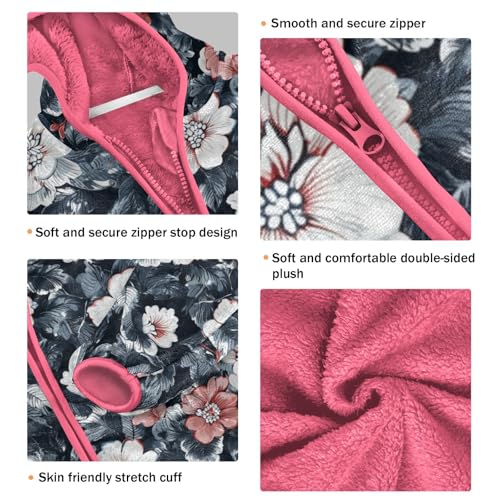 Rendering Flower Vintage Girls Fleece Jacket Girls Fall Jacket Girl Coats Zip Up Hoodie Children Sherpa Warm Outerwear 2-10T3