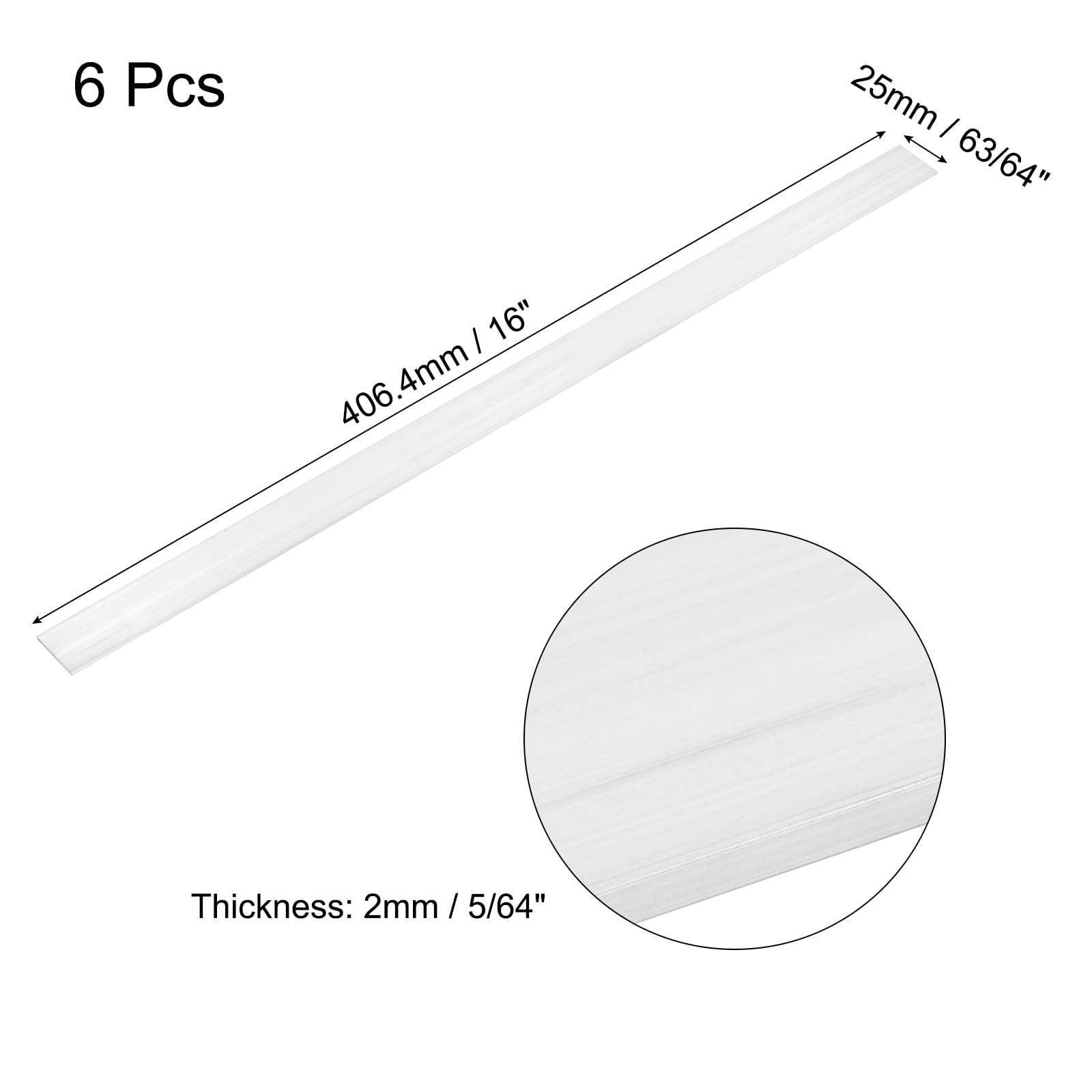 QUARKZMAN 6 Piezas De Barra Plana Cuadrada De Aluminio De 5/64" (2mm) De Grosor X 63/64" (25mm) De Ancho X 16" (406.4mm) De Largo Placa Plana De Aluminio 6061 Sólida Nueva Plata
